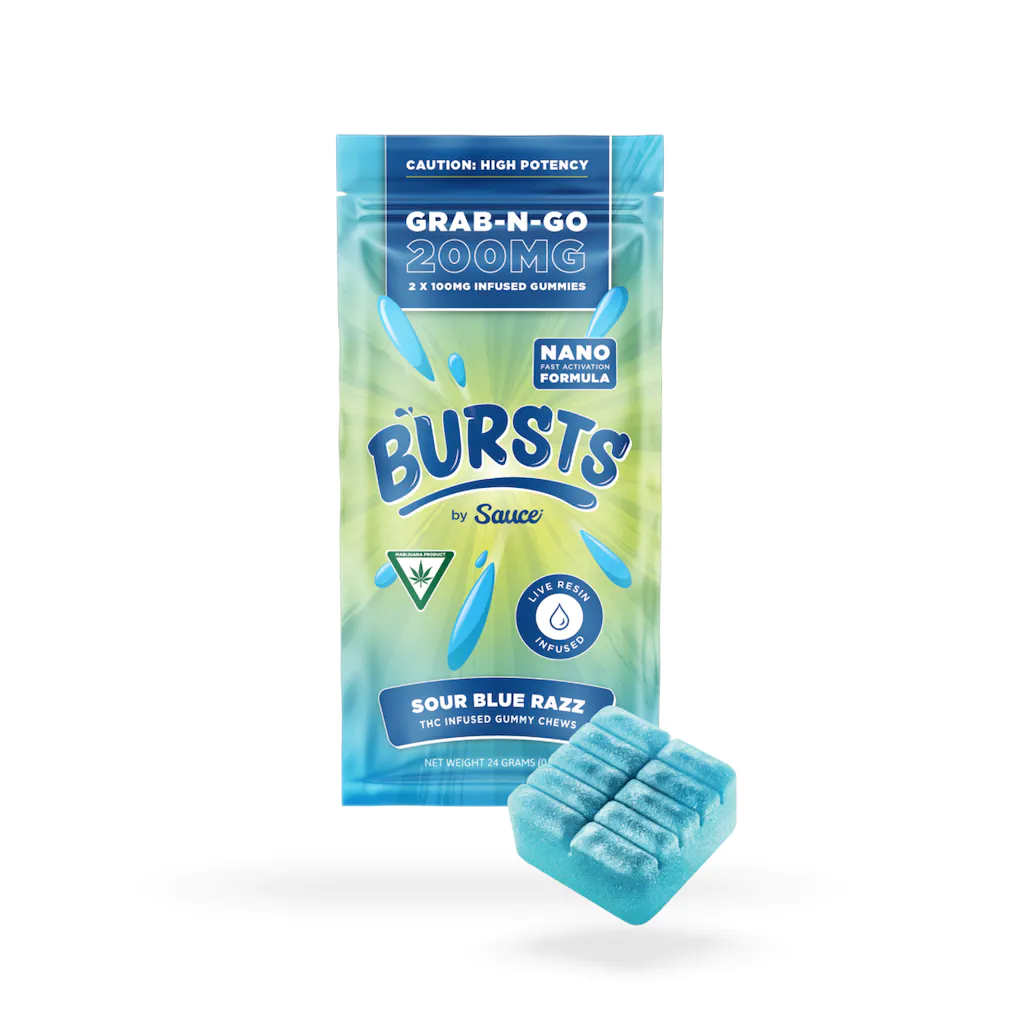 Photograph of product: Sauce - Gummies - 200mg Live Resin - Sour Blue Razz