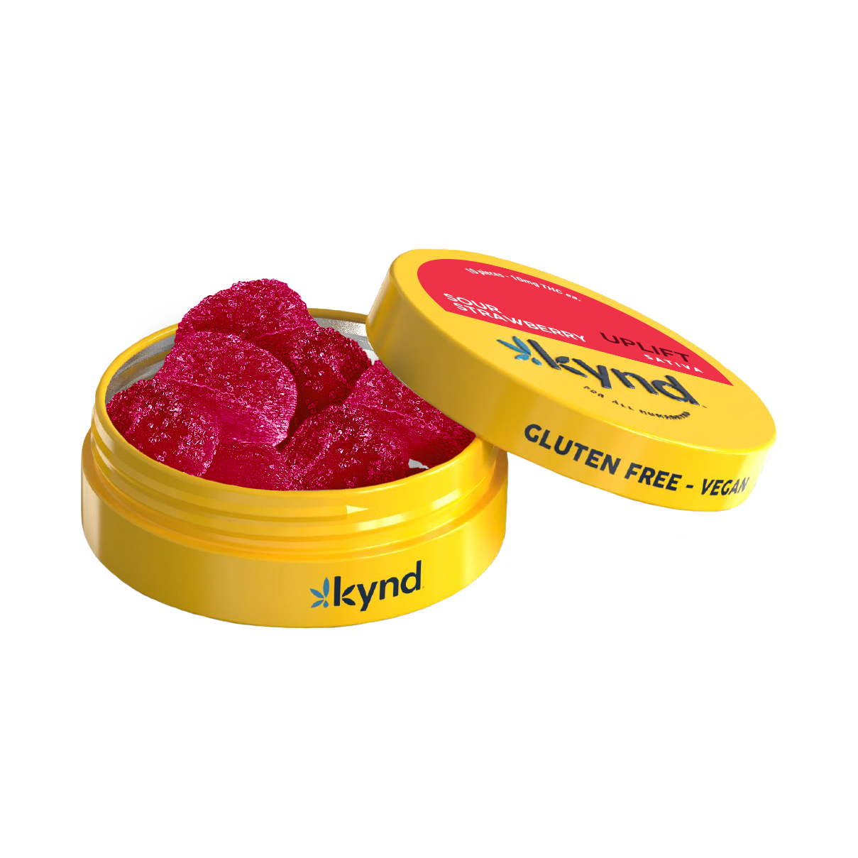 Photograph of product: 100mg - 10pk - Edibles - Uplift Sour Strawberry RSO - Kynd - REC
