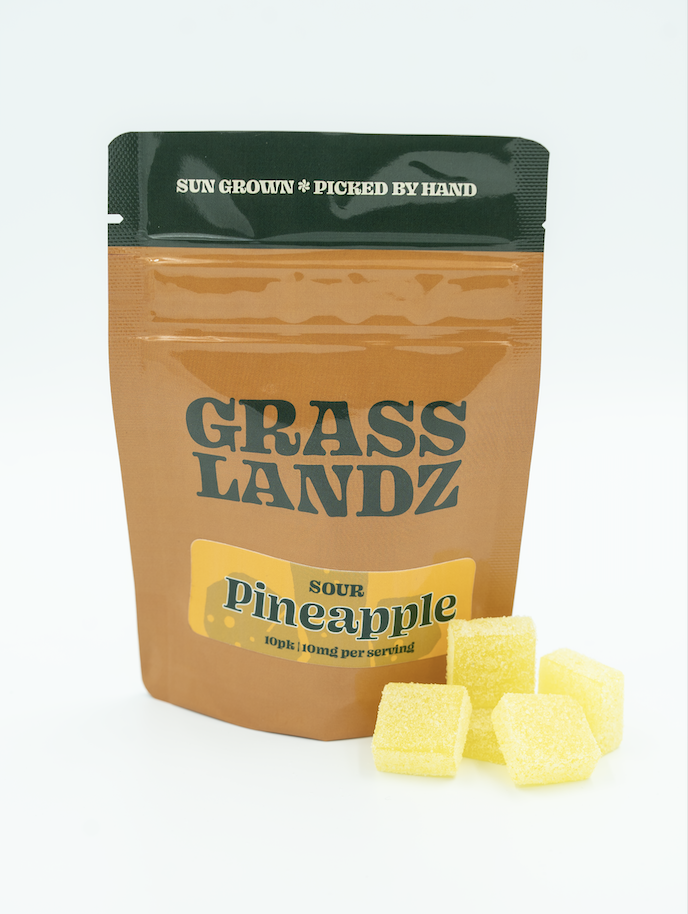 Photograph of product: Grasslandz Sour Pineapple Gummies - 100mg TH-oui