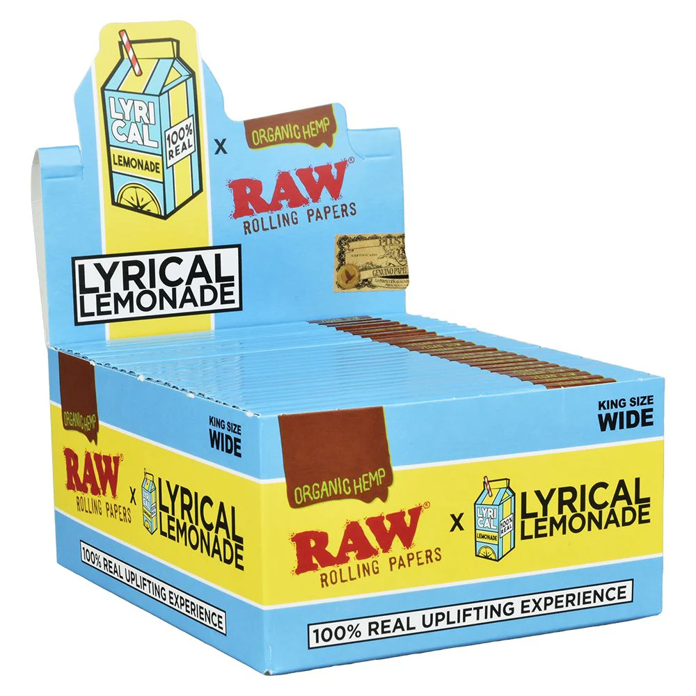 Photograph of product: Raw Lyrcial Lemonade Organic Hemp King Size Wide Rolling Papers 32pk
