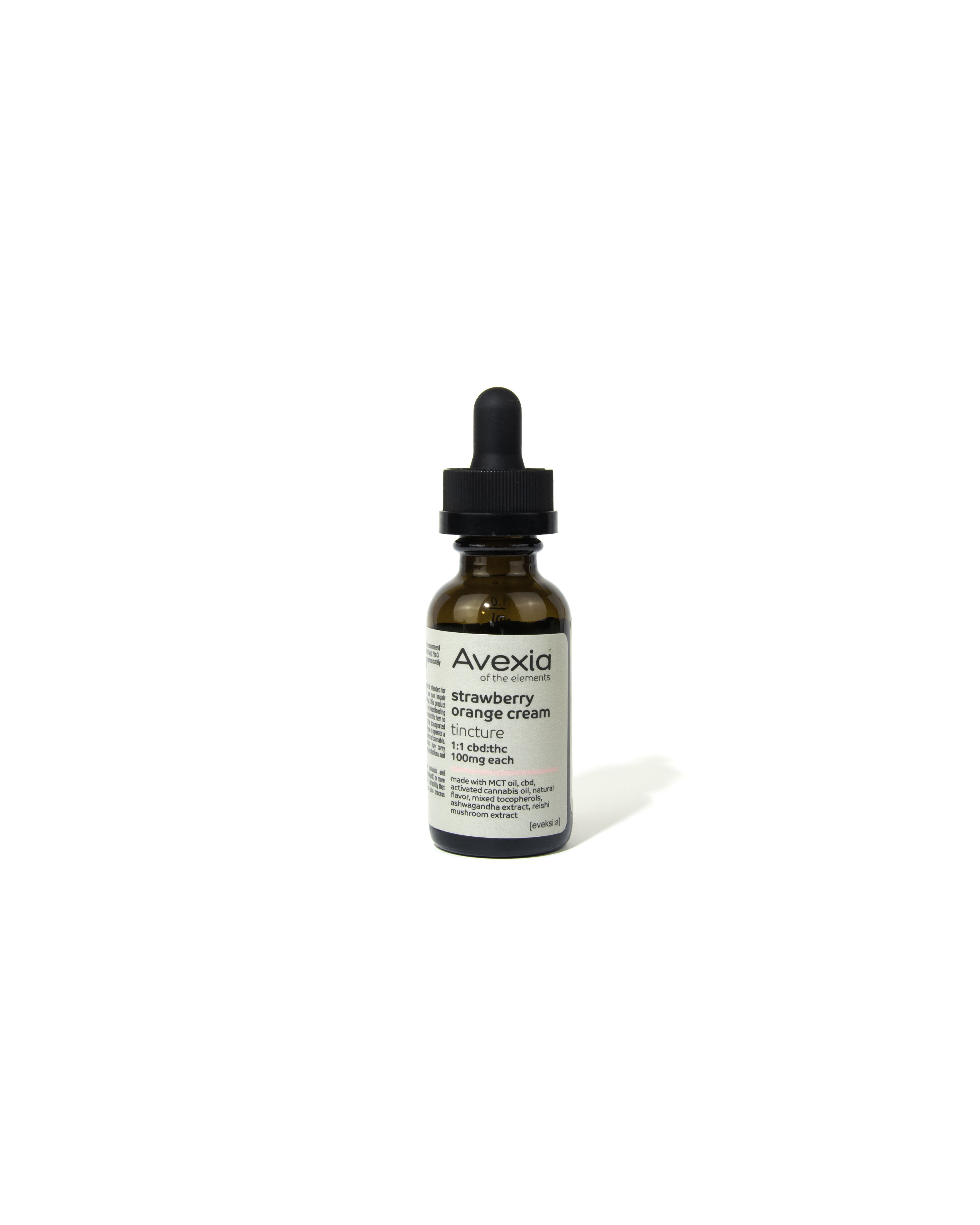 Photograph of product: Avexia | Tincture | Strawberry Orange Cream | 1 CBD : 1 TH-oui | 30mL/100mg