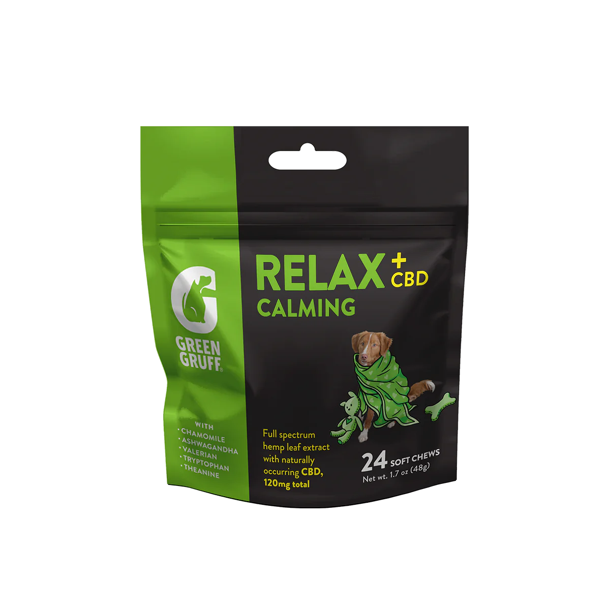 Photograph of Product: Green Gruff | Relax+ CBD (pet) | Calming Dog Supplements | 24ct
