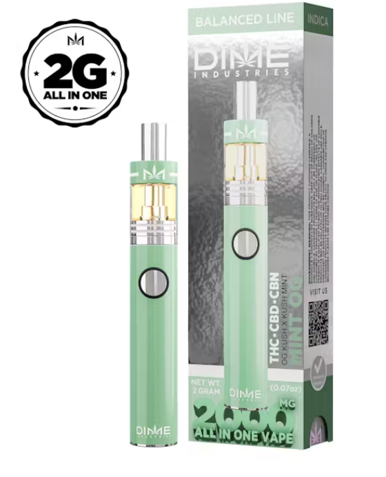Photograph of product: Dime Mint OG (TH-oui:CBD:CBN) All-In-One Disposable Vape 2g