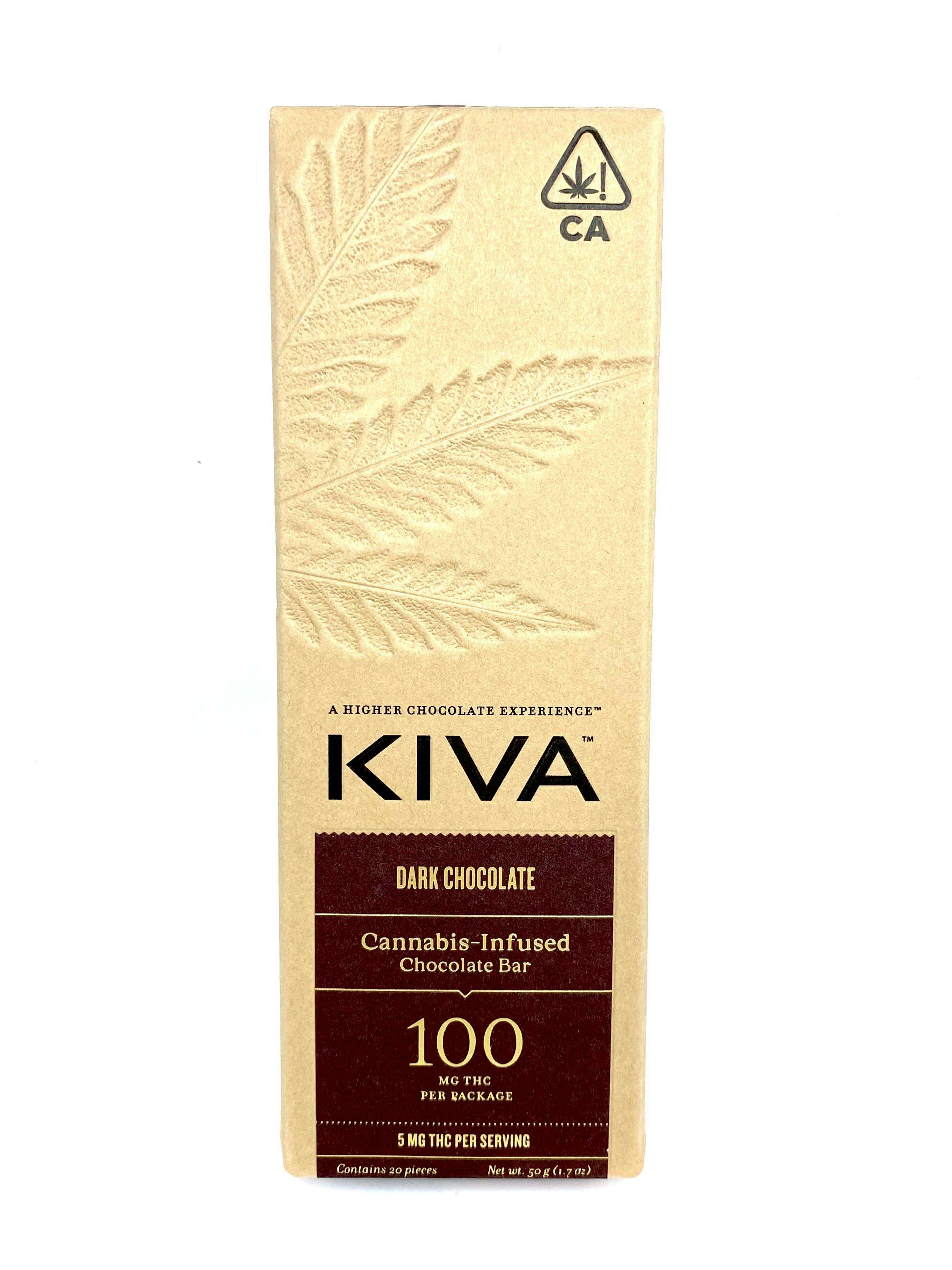 Photograph of product: KIVA - Kiva Bar - Dark Chocolate - 100mg