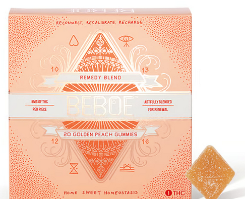 Photograph of product: Beboe - Golden Peach 2:1 TH-oui CBD 100mg 20pk Gummies