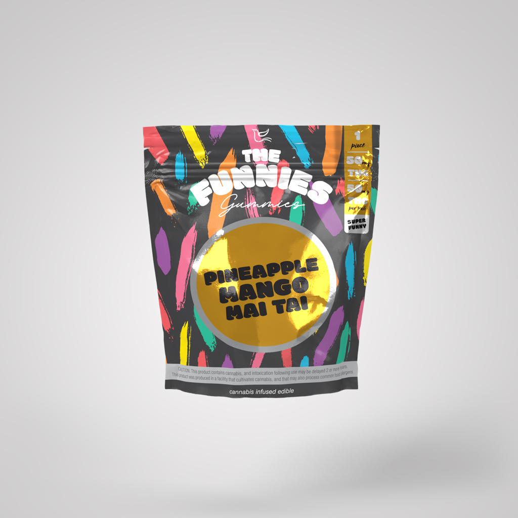 Photograph of product: Super Funny Pineapple Mango Mai Tai | 50mg | 1pk Gummy | The Funnies Gummies