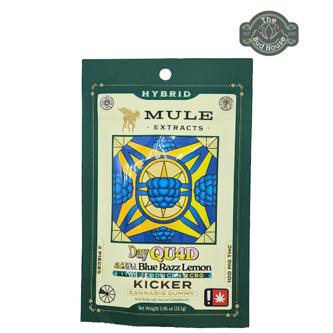 Photograph of product: Mule Extracts 2pk SOUR BLUE RAZZ LEMON 1:1:1:2 100mg/pkg Gummies