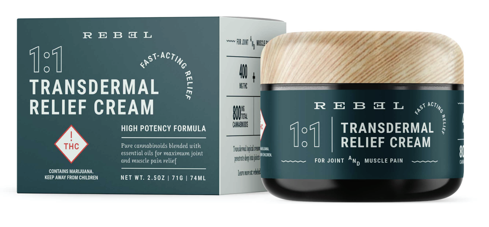 Photograph of product: Rebel - Transdermal Relief Cream - 1:1 - 800 mg