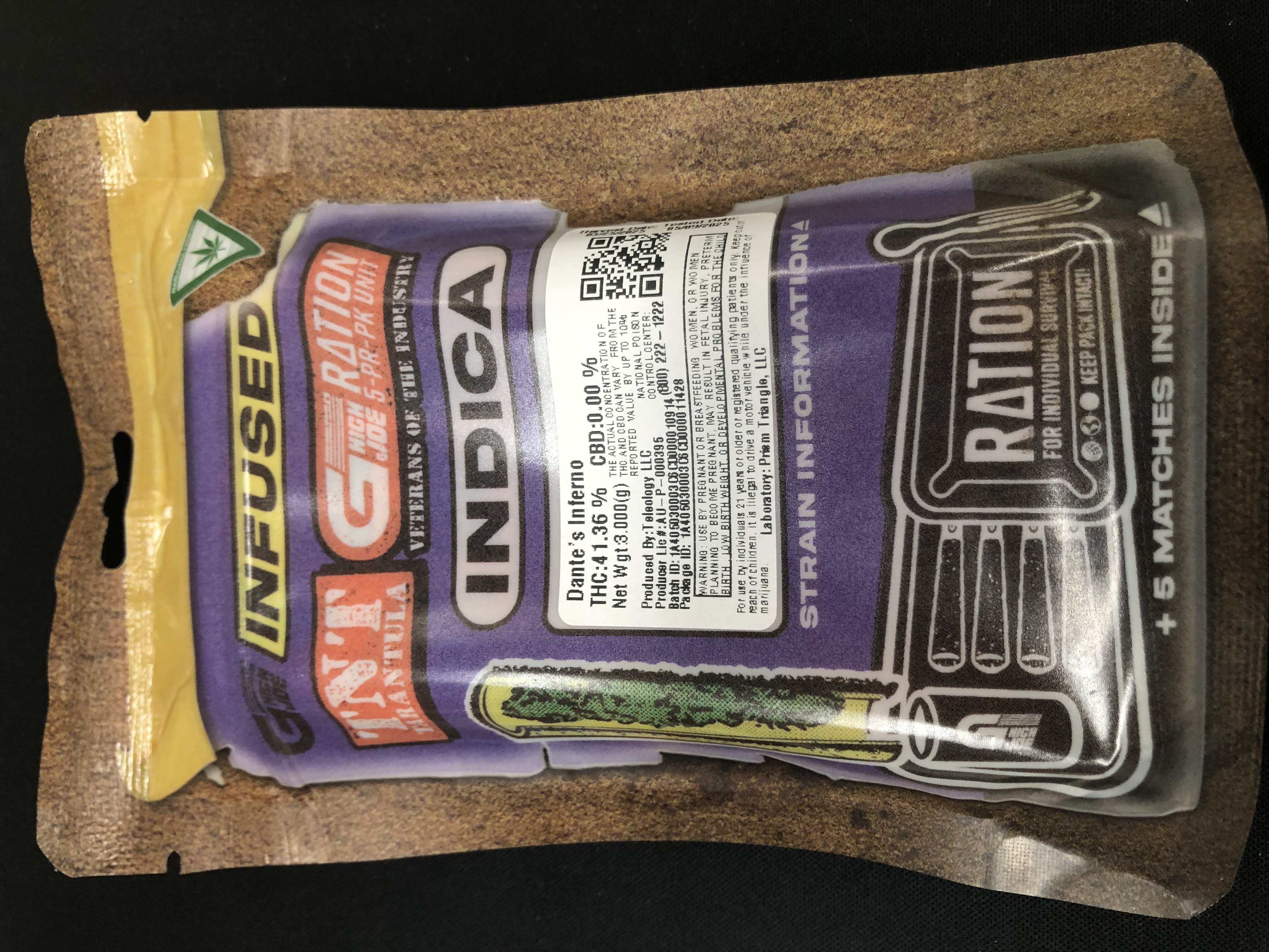 Photograph of product: G High Joe TNT 5pk Pre Rolls - Dante's Inferno