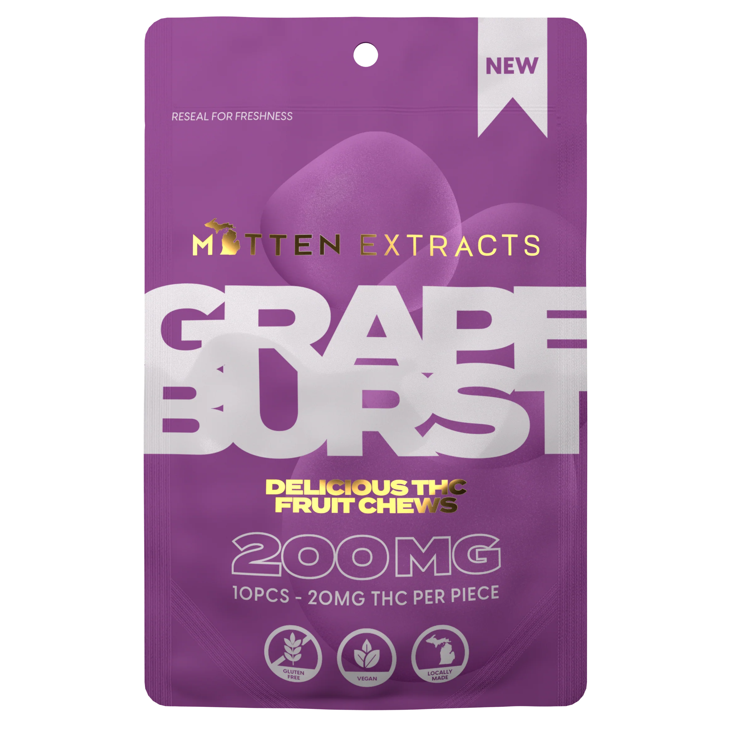 Photograph of product: Mitten Extracts Grape Gummies 200mg Rec