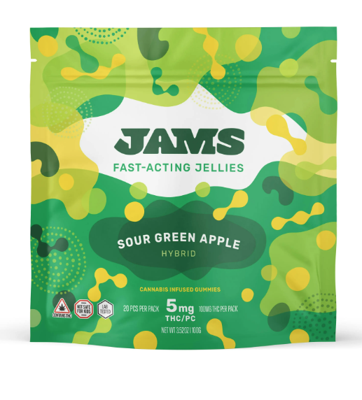 Photograph of product: JAMS | 100mg Jellies Nano Gummies Fast Acting | Sour Green Apple