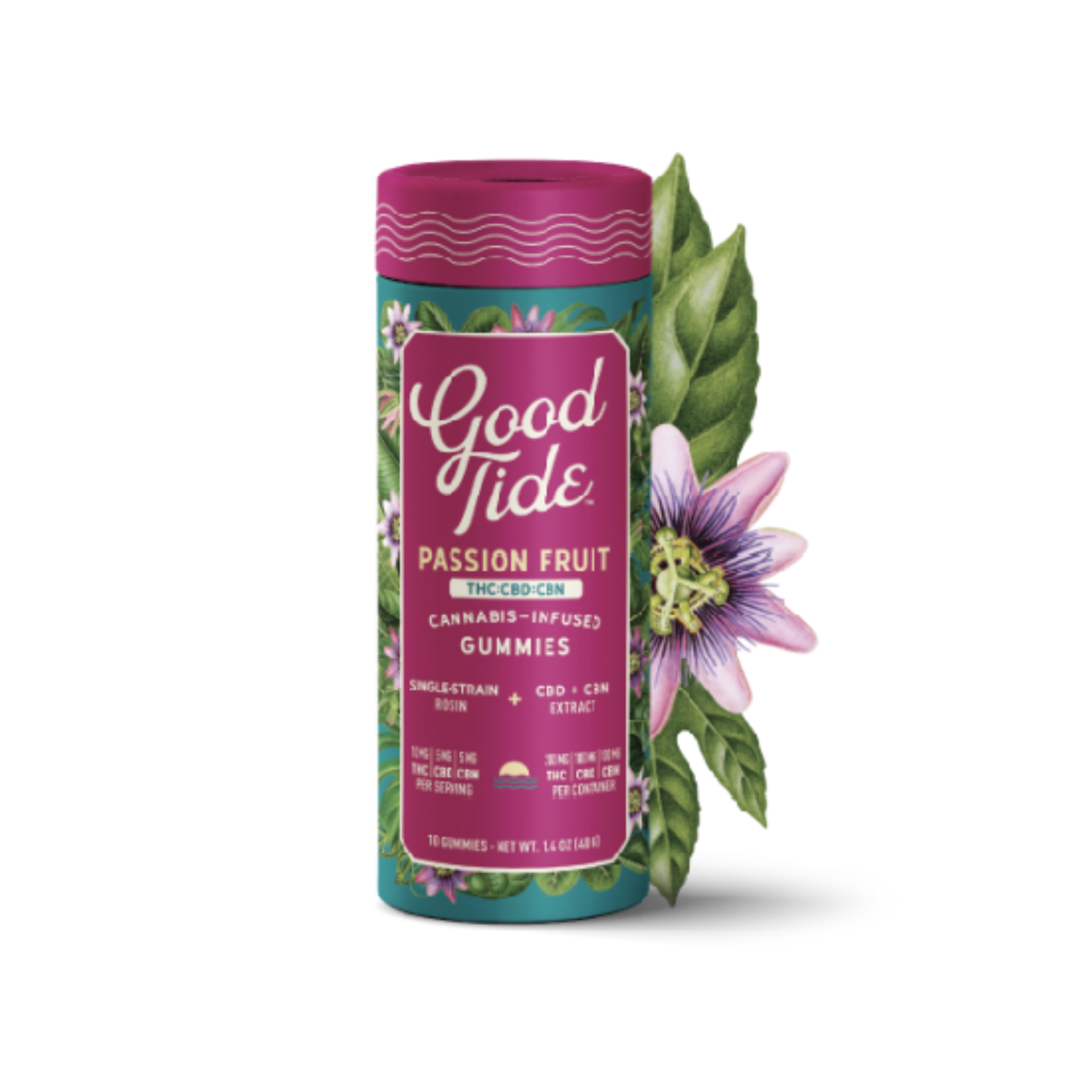 Photograph of product: Good Tide by Wyld - Passionfruit 2:1:1 THC:CBD:CBN - 200mg Hash Rosin Gummies (10x20mg)