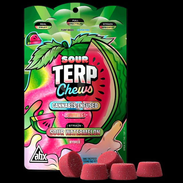 Photograph of product: Sour Watermelon 100mg 20pk Terp Chews Gummies - 