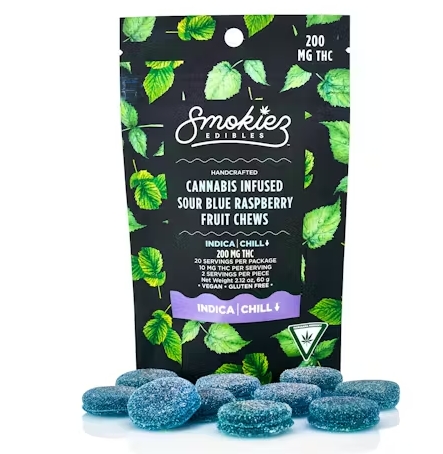 Photograph of product: Smokiez - 200MG Chews - Sour Blue Raspberry