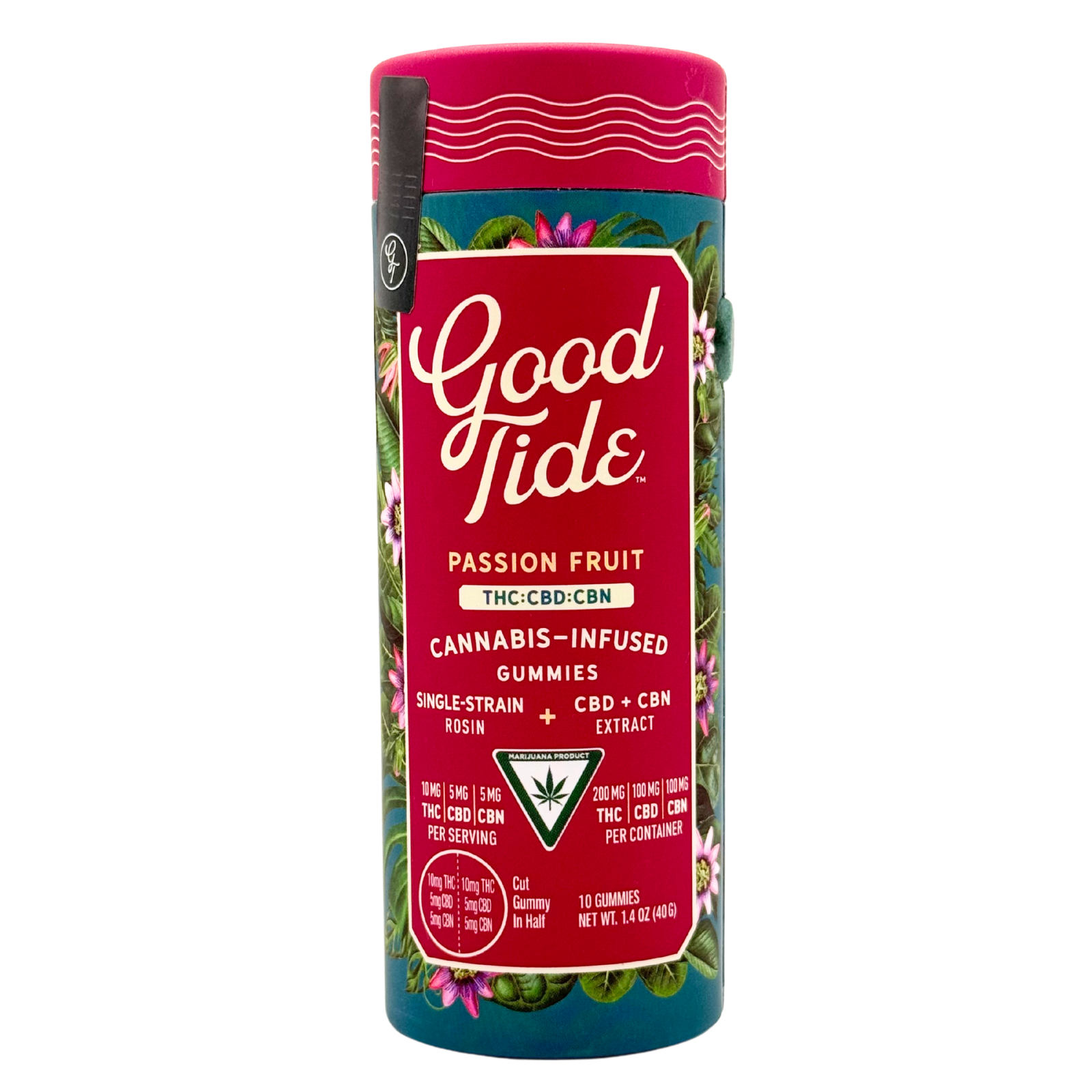 Photograph of product: Good Tide | Single-Strain Rosin Gummies 200mg TH-oui 100mg CBD 100mg CBG | Passion Fruit
