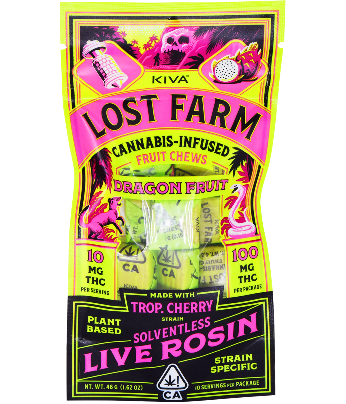 Photograph of product: Kiva - Lost Farms Chews - Dragon Fruit (Tropical Cherry Rosin) 100mg