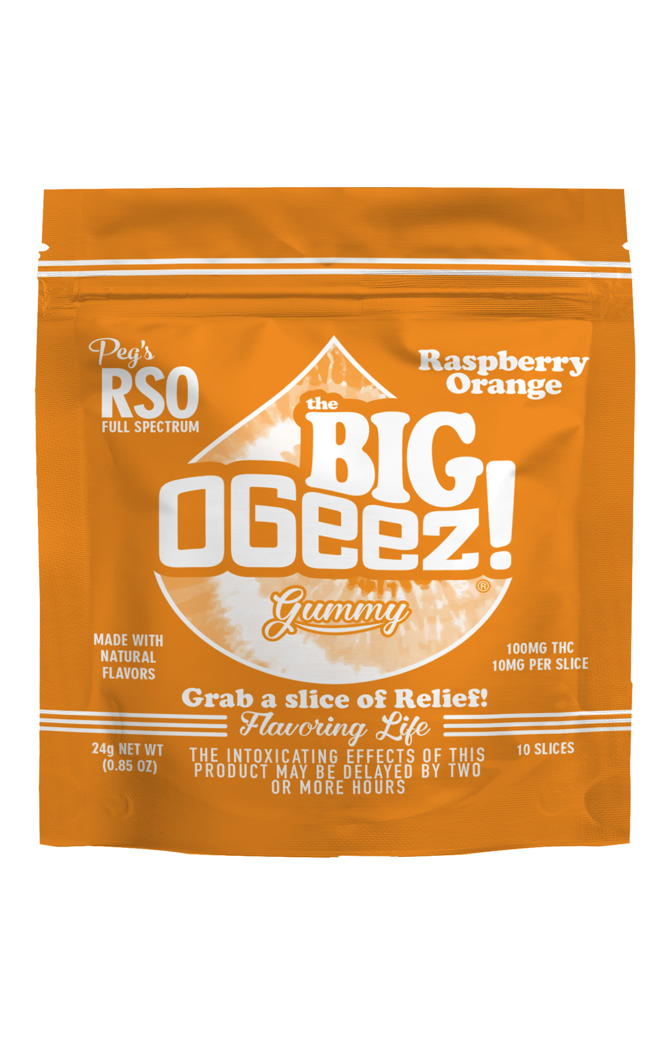 Photograph of product: OGeez! BIG Rasp. Orange RSO Gummy 100mg