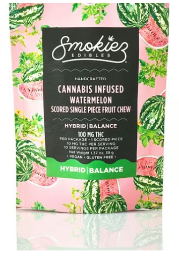 Photograph of product: GLN | Smokiez | Scored-Single Piece | Sweet Watermelon