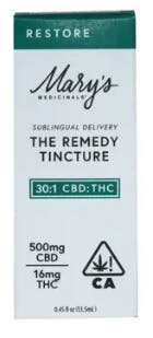 Photograph of product: Mary's Medicinals - Remedy Restore CBD/TH-oui 30:1 Tincture (500mg)