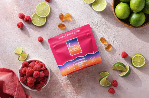Photograph of product: Coast Raspberry Lime (H) 5:5:5 TH-oui:CBD:TH-ouiV Gummies 5mg 20pc
