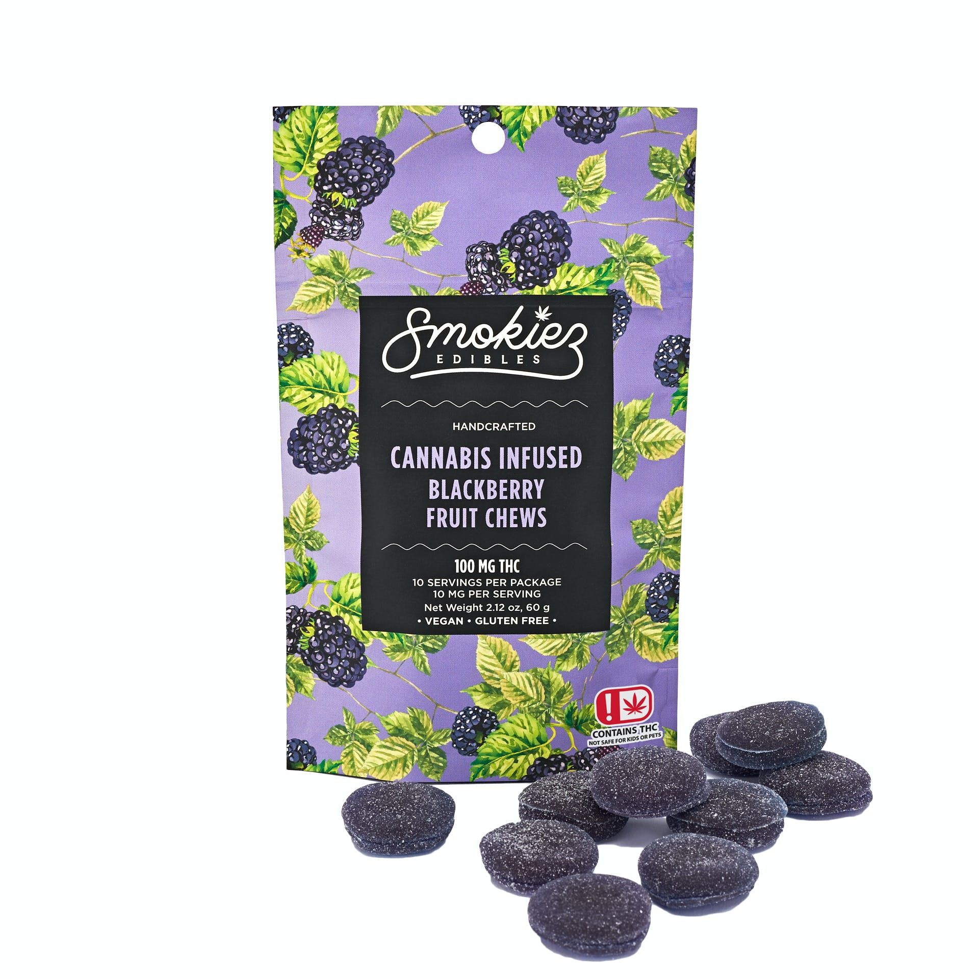 Photograph of product: 100mg (1:1) TH-oui/CBN Blackberry Gummies 10-Pack