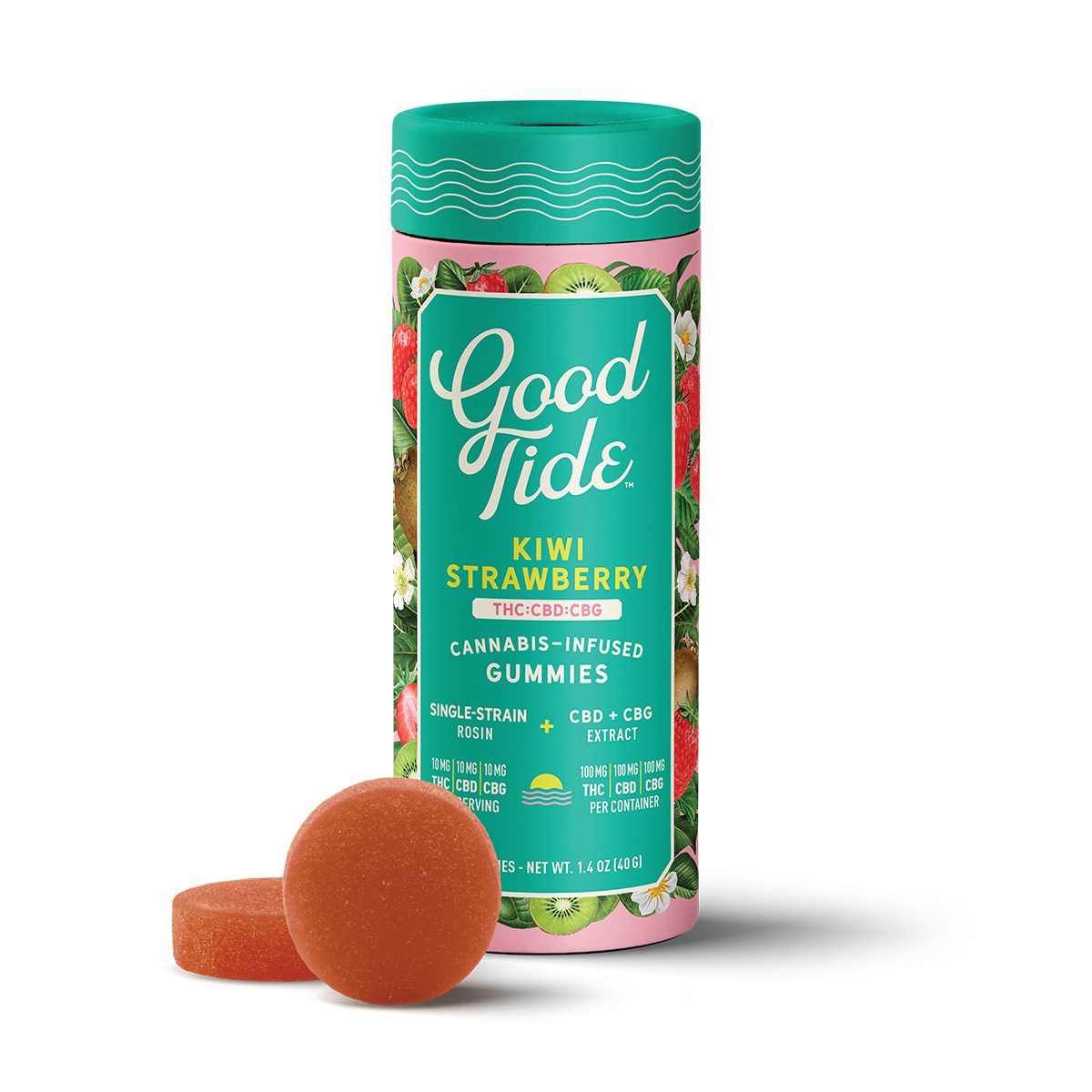 Photograph of product: Kiwi Strawberry - 1:1:1 TH-oui:CBG:CBD - 100mg - 10ct