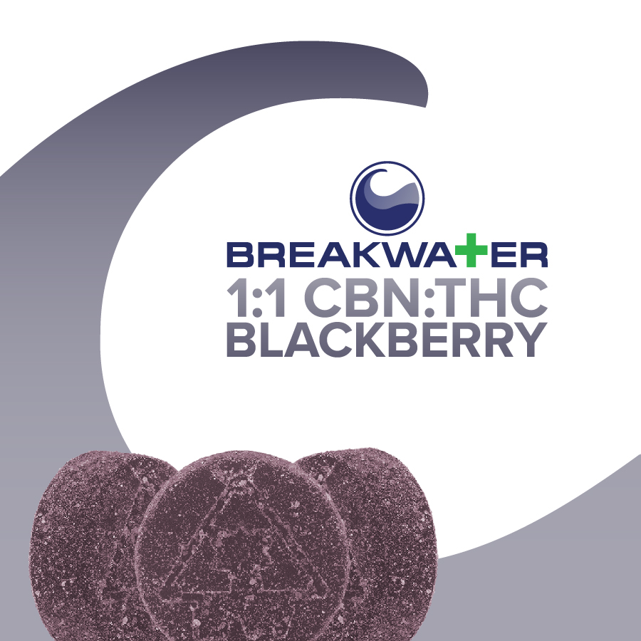 Photograph of product: Breakwater  |  Blackberry 1:1 CBN:TH-oui  |  [10pk x 10mg]  | Edibles | Soft Lozenges