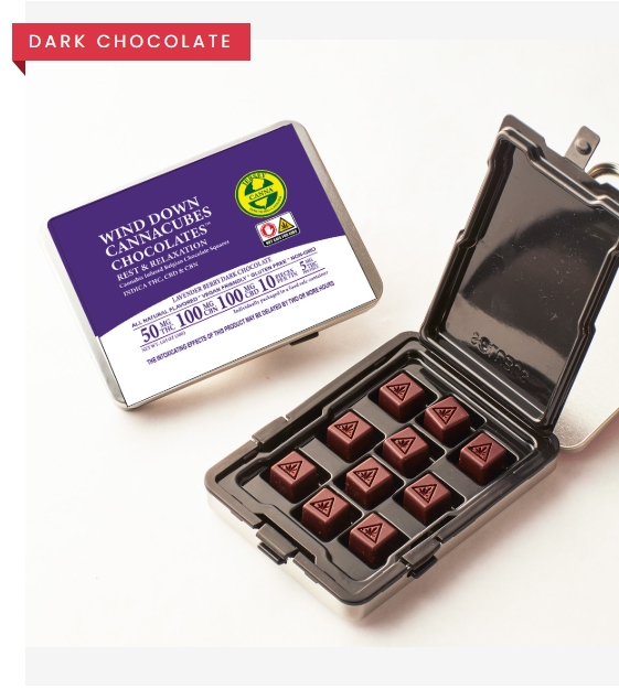 Photograph of product: Jersey Canna - WindDown 100mg/10pc tin - Lavender Berry Chocolate