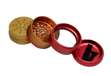 Photograph of product: Neu Aluminum 4 Piece Grinder With Ash Tray / Storage Top Gold Red