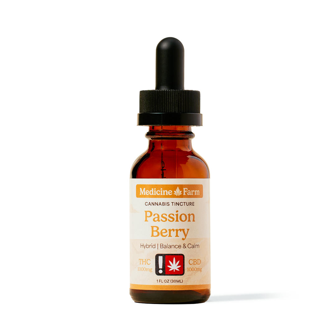 Photograph of product: Medicine Farm 1fl oz 1000mg 1:1 TH-oui:CBD PASSION BERRY - BALANCE & CALM Oui'd & Hemp Tincture