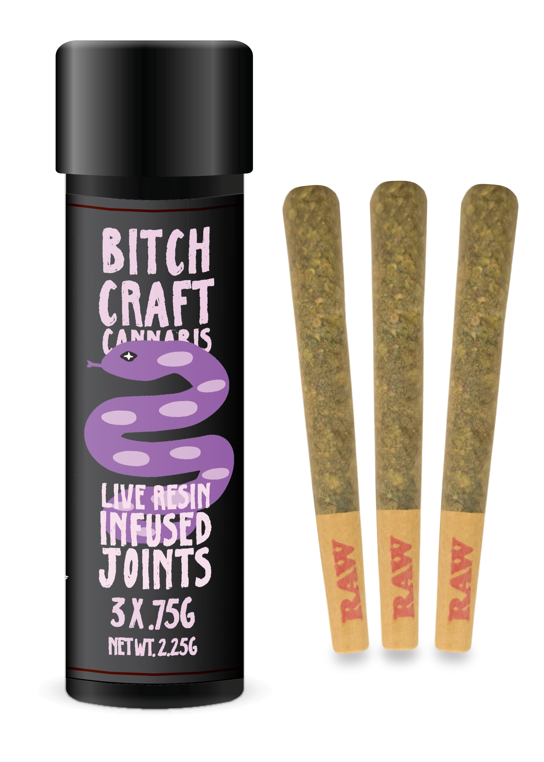 Photograph of product: Bitch Craft Corra Stone Infused Joint 3 Pack Joints 2.25g