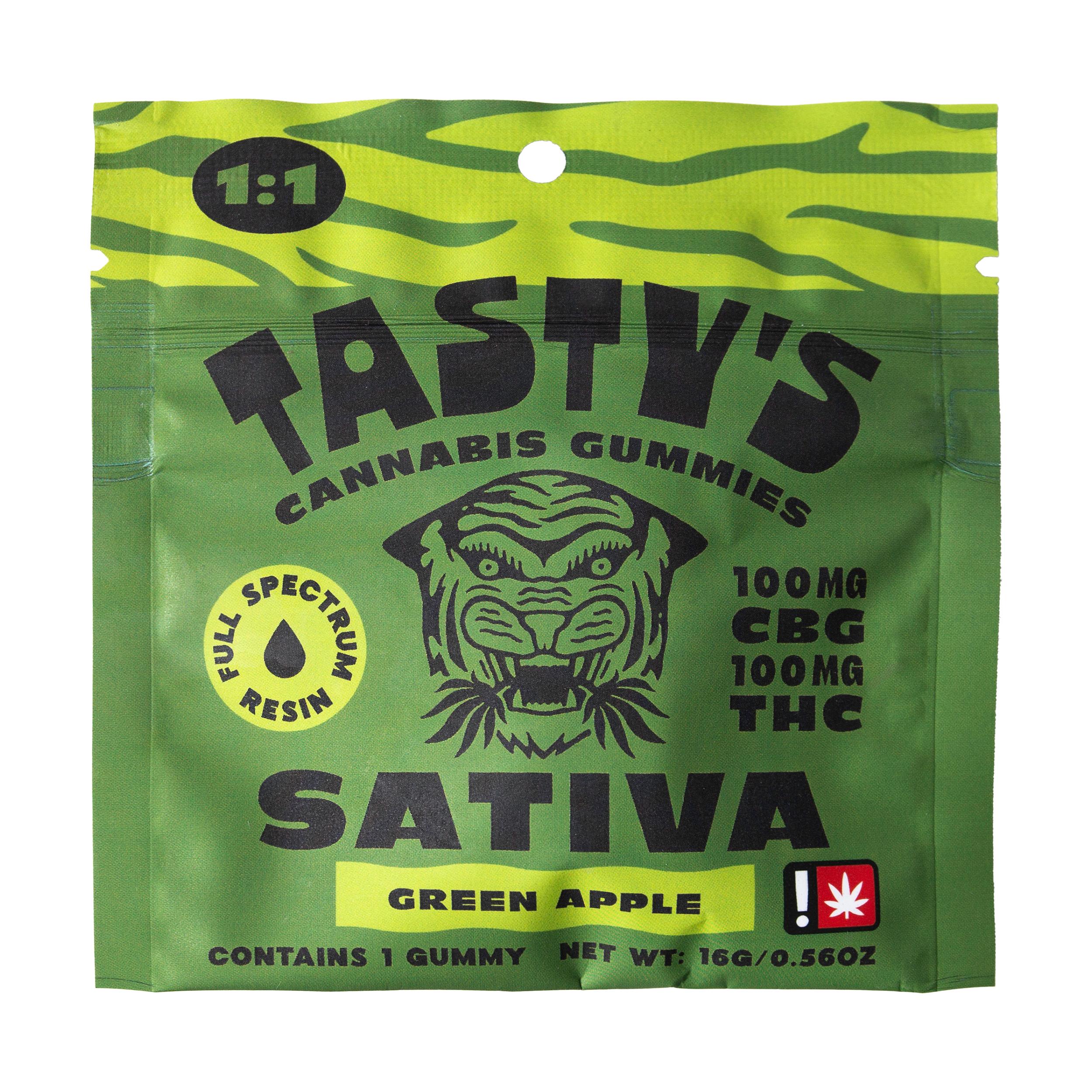 Photograph of product: Tasty's | 100mg Gummy | Green Apple 1:1 CBG