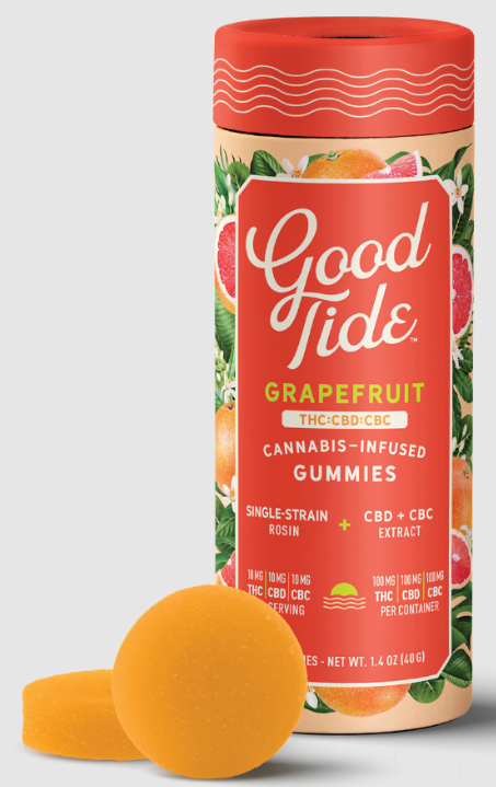 Photograph of product: Good Tide - Rosin Gummy - CBD:CBC - 1:1: Grapefruit - 100mg