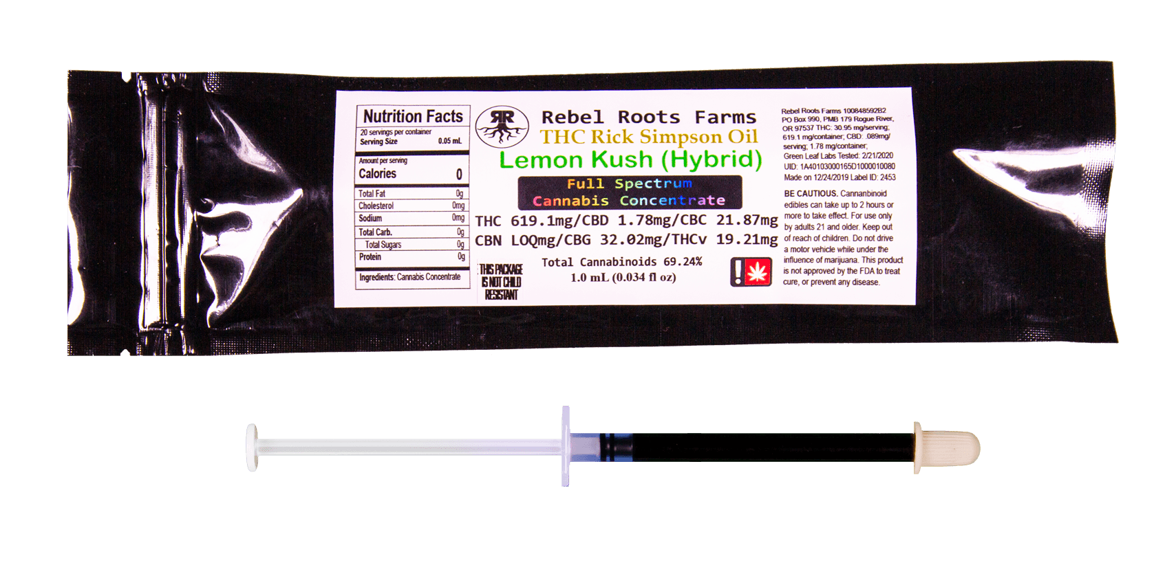 Photograph of product: Rebel Roots | Multi Strain 1:1 (CBD:CBG) - 1g RSO