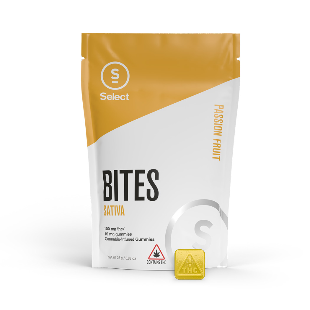 Photograph of product: Bites 2.0 Passion Fruit Gummies 100mg (10-Pack | 10mg Each)