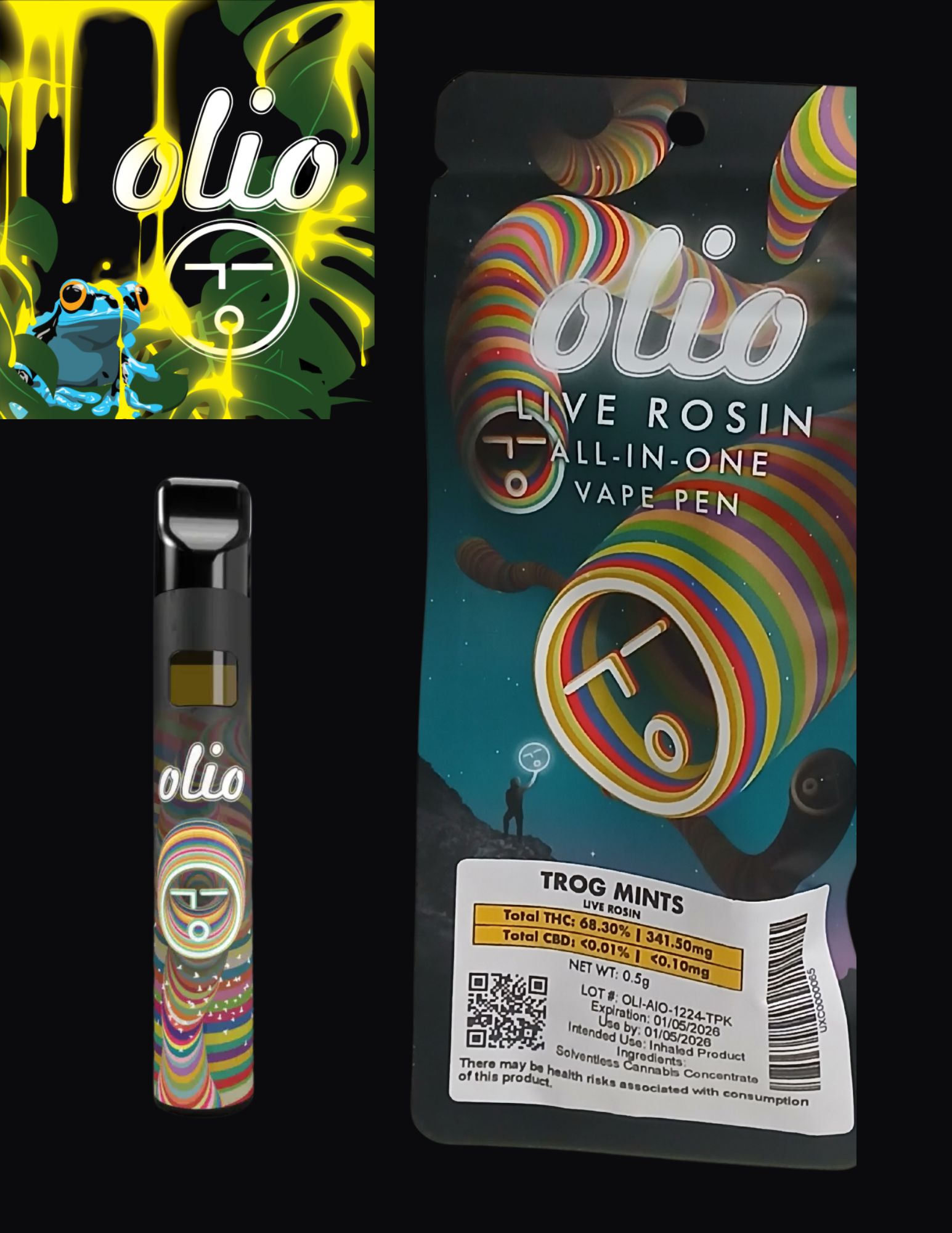 Photograph of product: Olio | Live Rosin | .5g AIO Vape | Trog Mints
