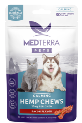 Photograph of product: Pet CBD - Medterra - Soft Pet Chews - CALMING 300mg CBD (10mg/serving) - Bacon 30ct $30