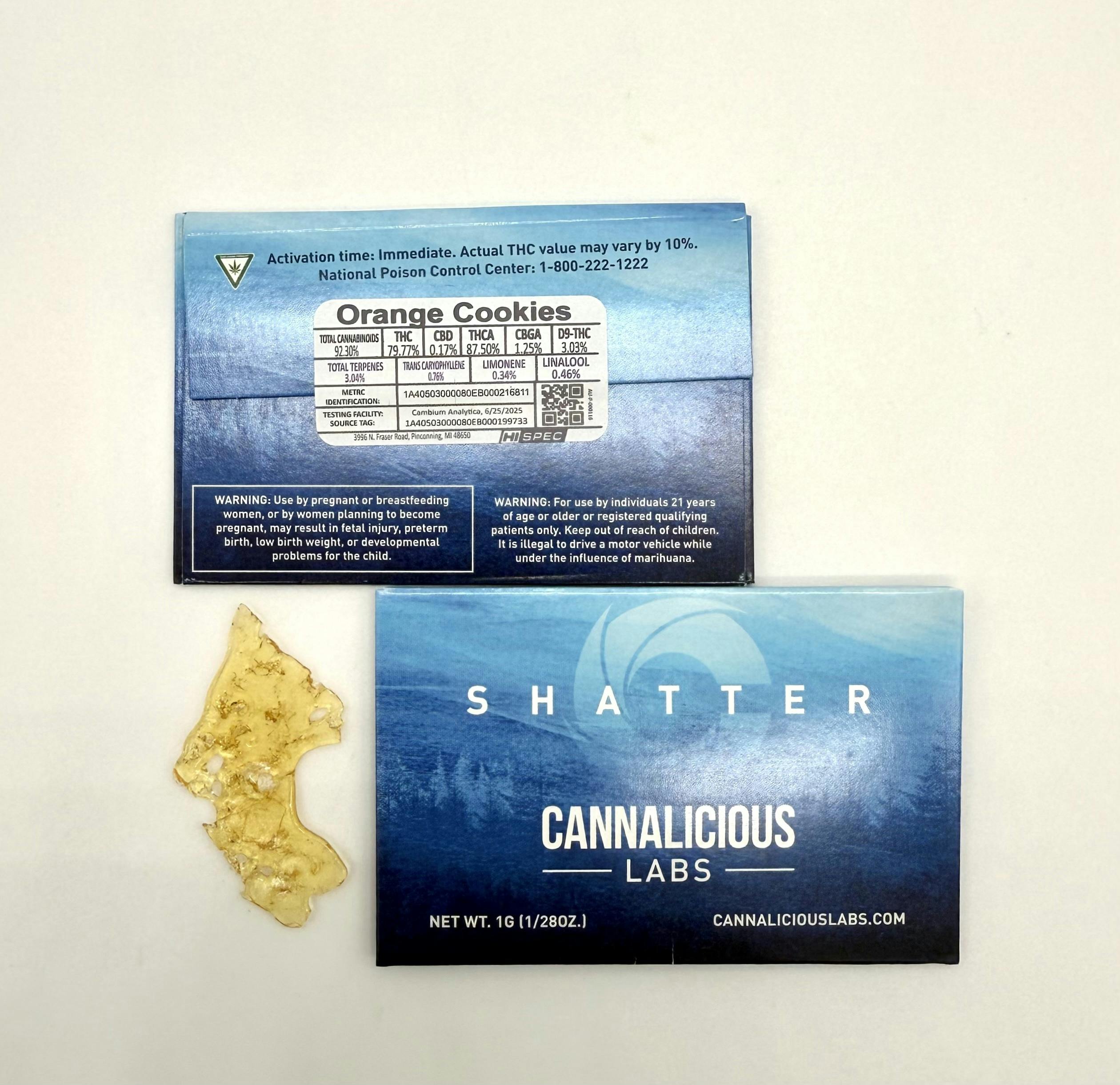 Photograph of product: Cannalicious Labs - Orange Cookies Shatter 1g | 4/$50