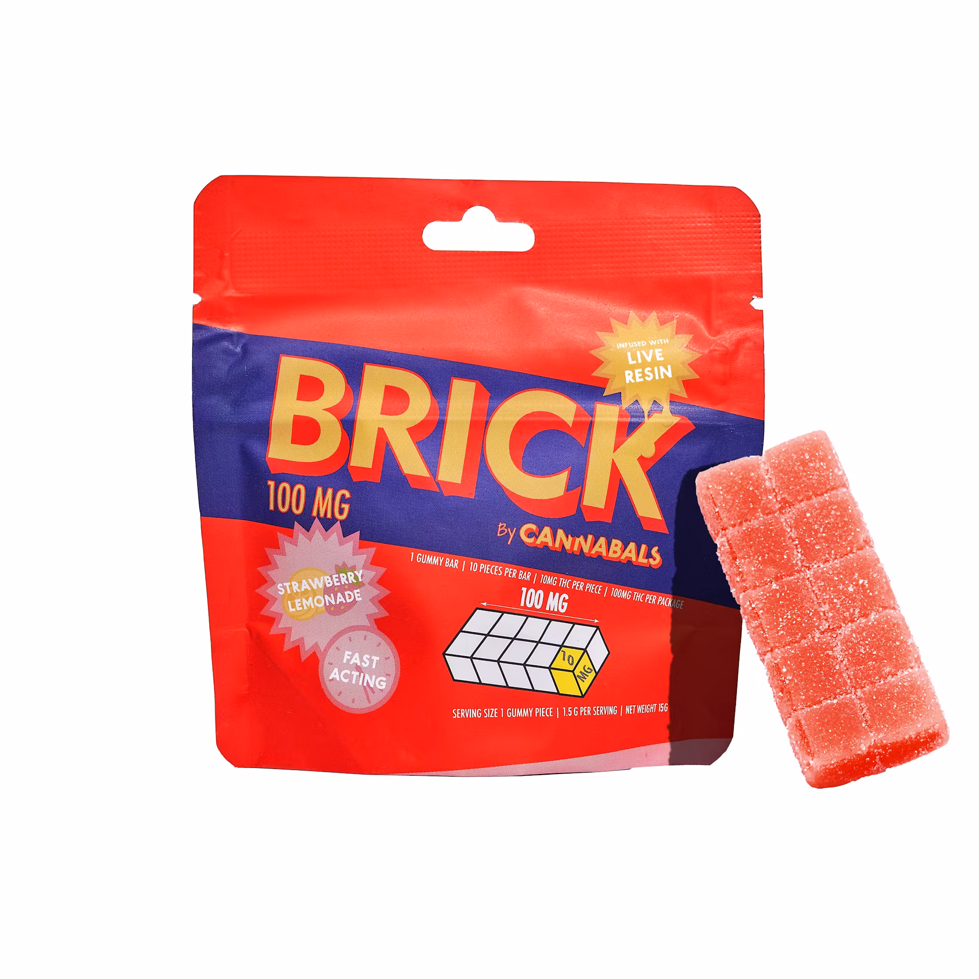 Photograph of product: Cannabals | Strawberry Lemonade | Live Resin Brick Gummies | 100mg