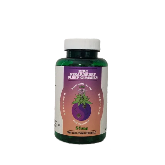 Photograph of Product: Sinsemilla | Full Spectrum | Strawberry Sleep w/ Valerian Root & Skull Cap | Gummies | 25mg