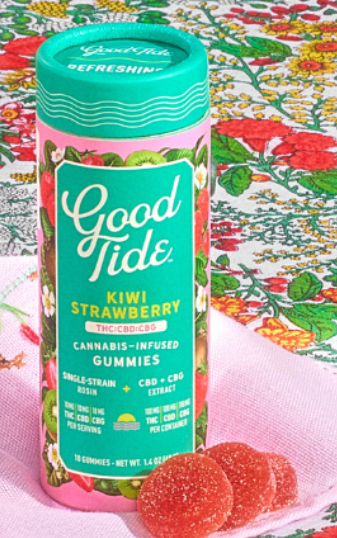 Photograph of product: Good Tide - Kiwi Strawberry Gummies - THC:CBD:CBG - 1:1:1 - 10Pk