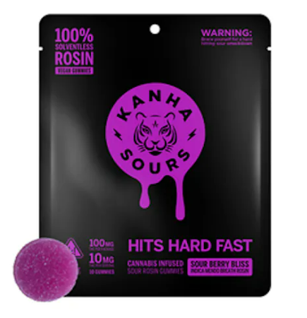 Photograph of product: Kanha NANO Sour Berry Bliss Live Rosin Vegan Gummies 10pk