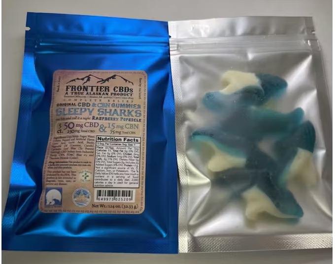 Photograph of product: Sleepy Sharks Raspberry Popsicle (250mg) 5pk by Frontier CBD