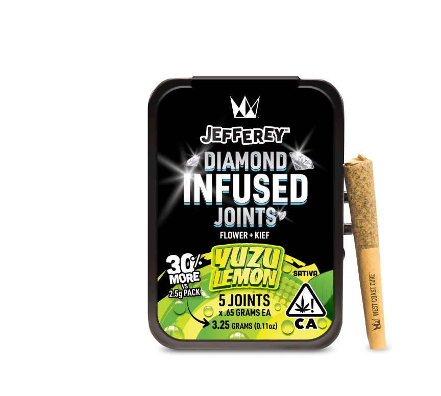 Photograph of product: YUZU LEMON 3.25G INFUSED JEFFEREY 5 PACK PREROLLS