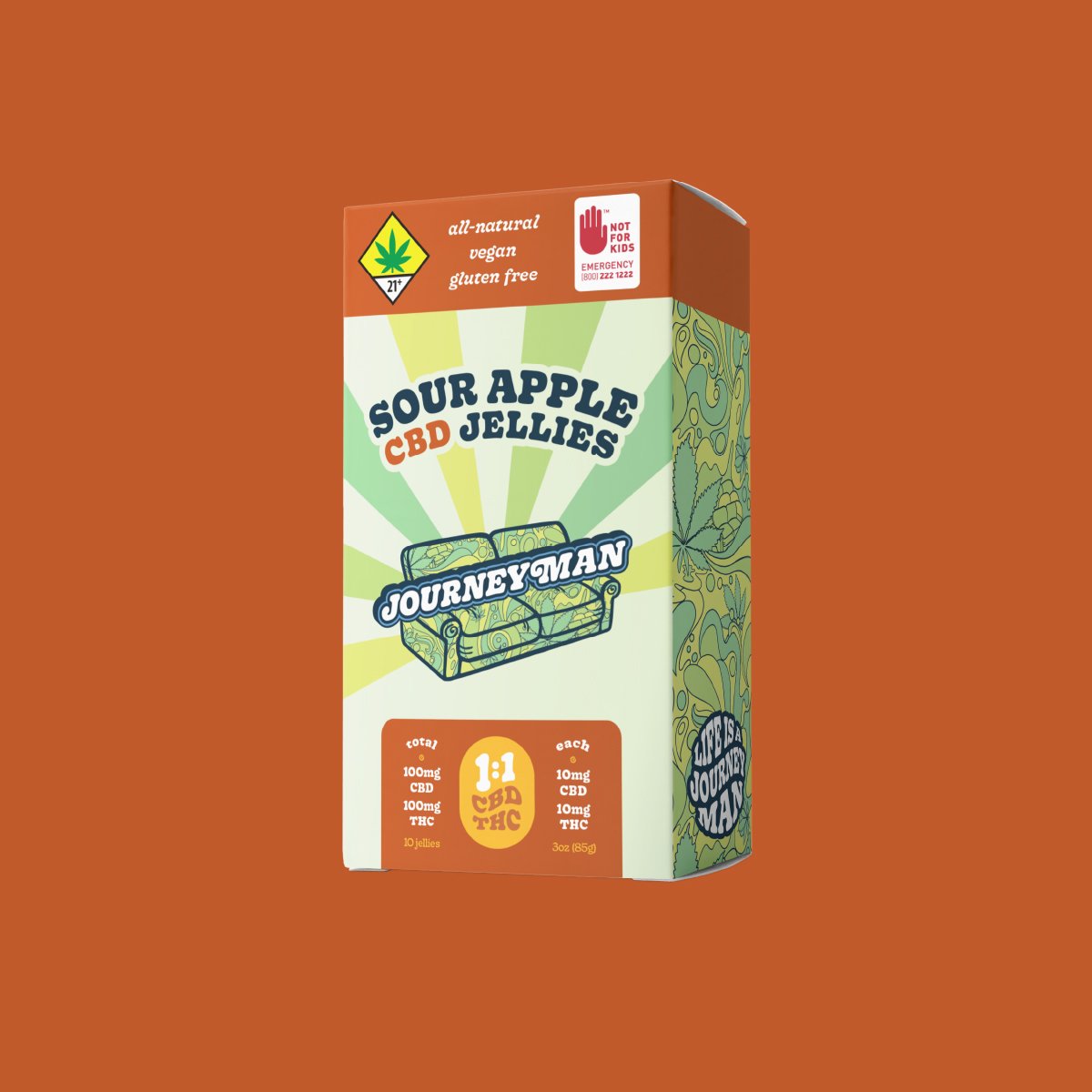 Photograph of product: Journeyman - Sour Apple 1:1 CBD - 10mg CBD:10mg TH-oui - Edible - 10pk