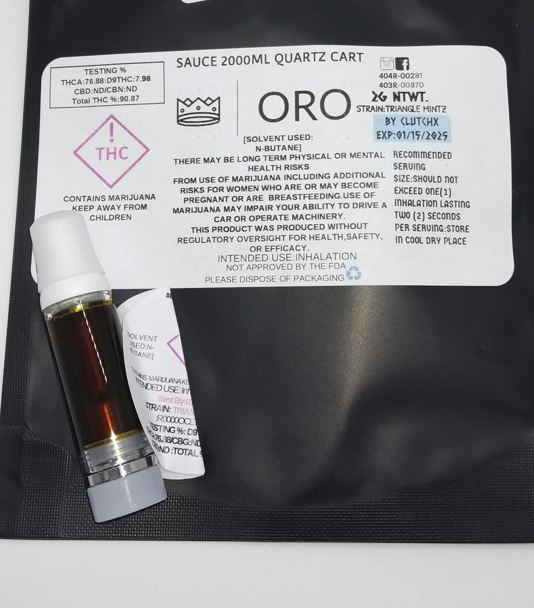 Photograph of product: Clutch | Oro Sauce Cartridge | Triangle Mints 2000mg