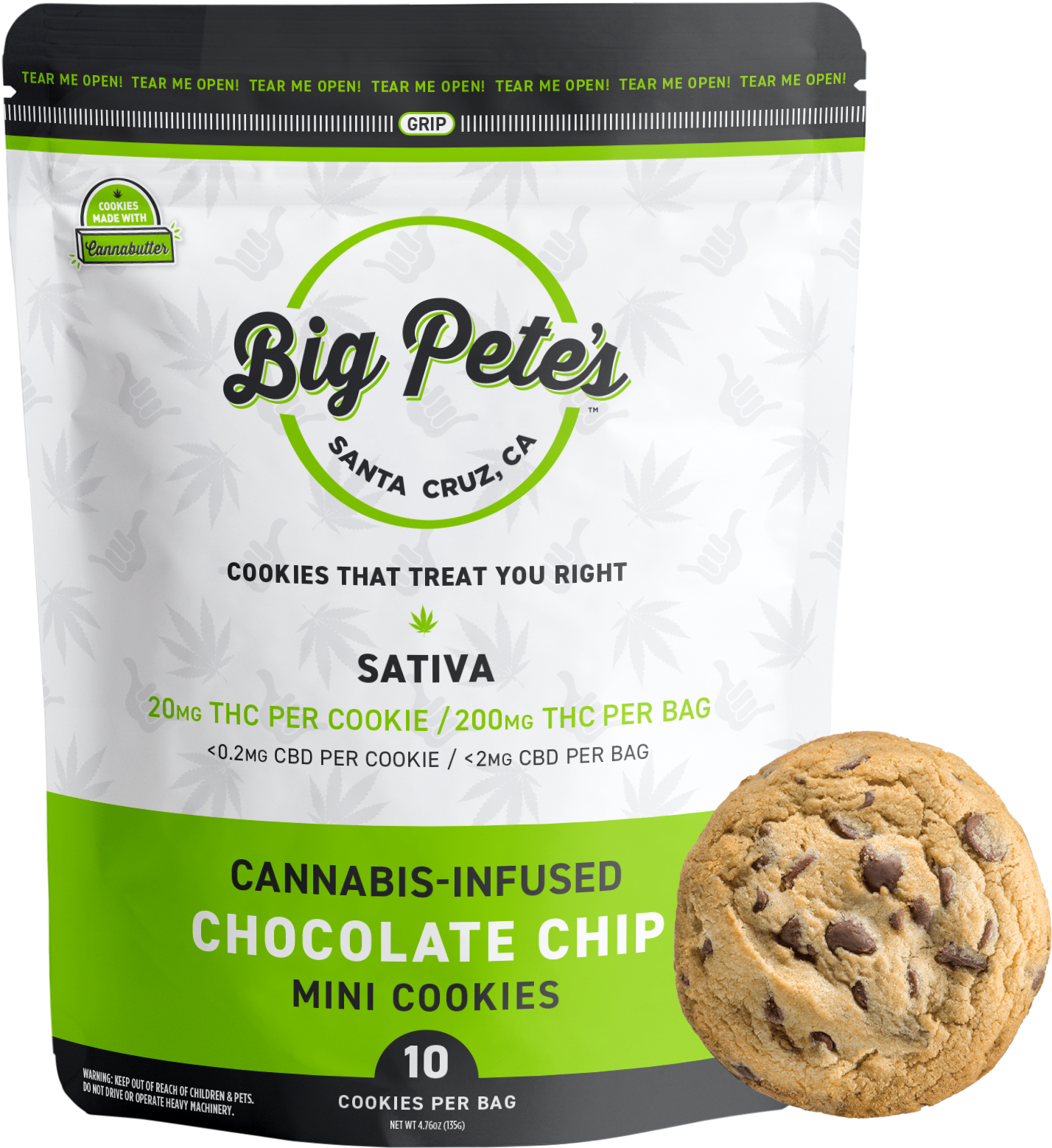 Photograph of product: Big Petes Treats - 200mg Cookies - 10pk - Chocolate Chip Oui'd