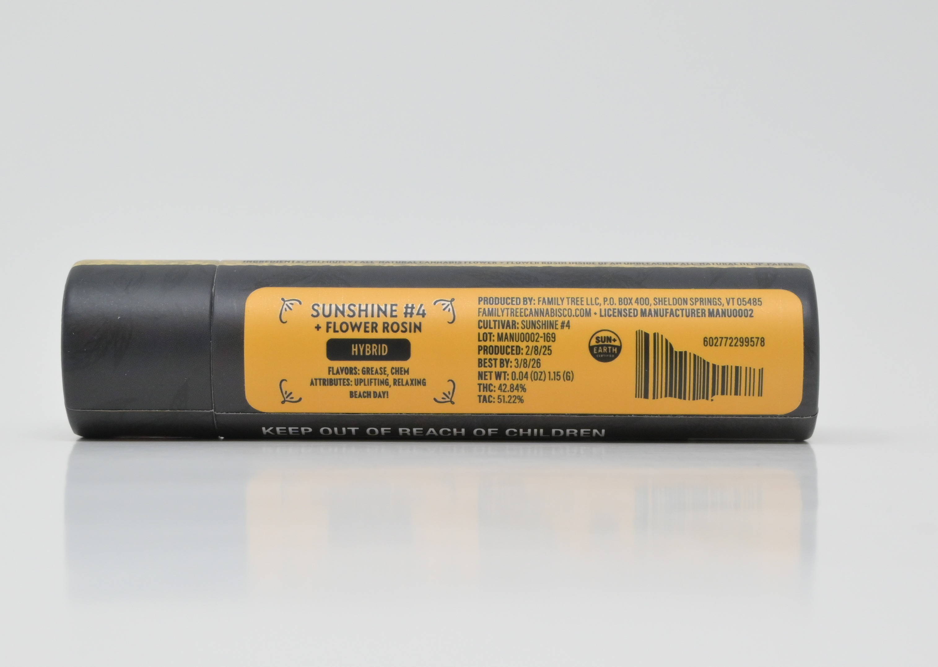 Photograph of product: Family Tree Rosin Infused Sunshine 4 Preroll