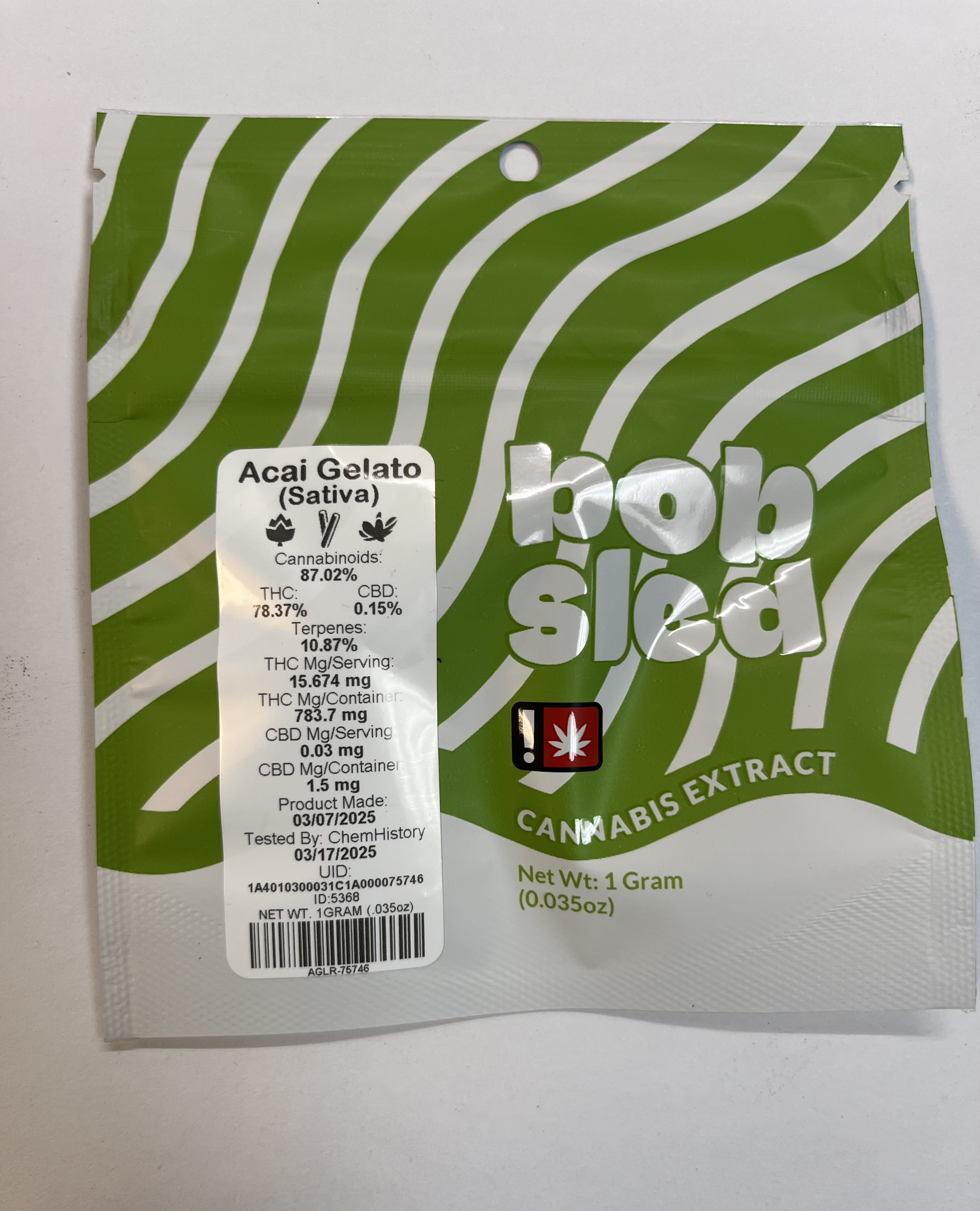 Photograph of product: Acai Gelato Live Resin Cart - Bobsled