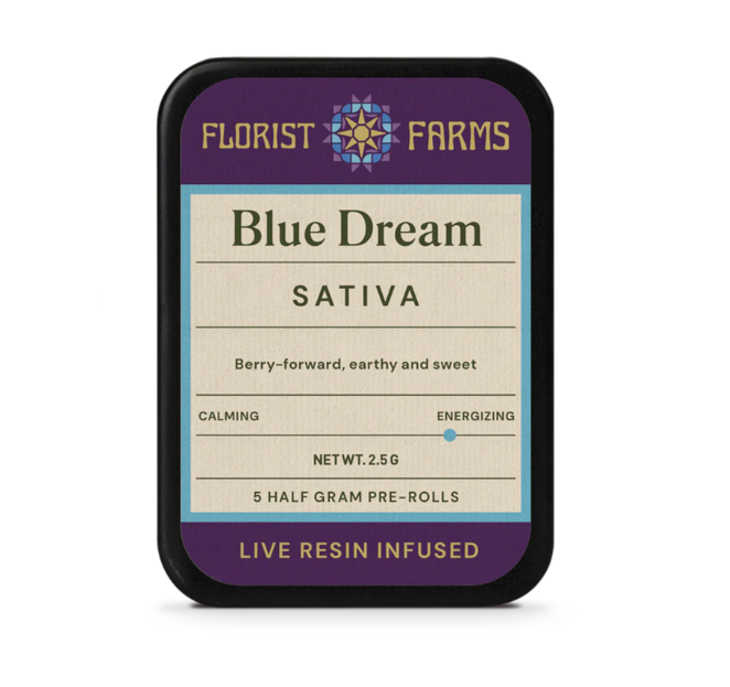 Photograph of product: Florist Farms Blue Dream Live Resin Infused Preroll 5pk 2.5g